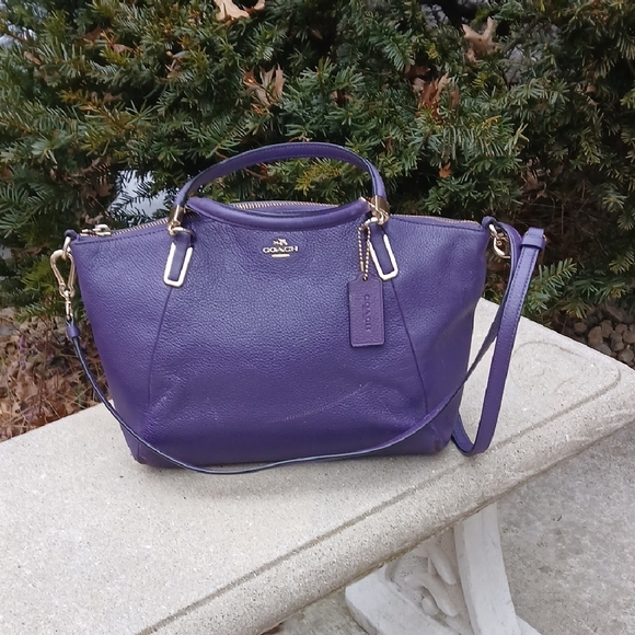 Small Kelsey Crossbody in Purple Pebbled Leather.